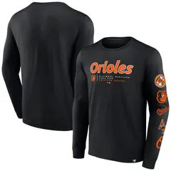 【送料無料】 アンブランデッド レディース Tシャツ トップス Mens Fanatics Branded Black Baltimore Orioles Strike the Goal Long Sleeve TShirt Orl Black