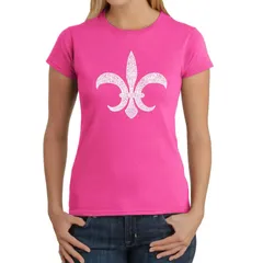 【送料無料】 エルエーポップアート レディース Tシャツ トップス Fleur De Lis Popular Louisiana Cities Womens Word Art TShirt Pink
