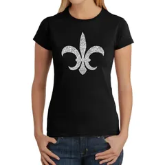 【送料無料】 エルエーポップアート レディース Tシャツ トップス Fleur De Lis Popular Louisiana Cities Womens Word Art TShirt Black