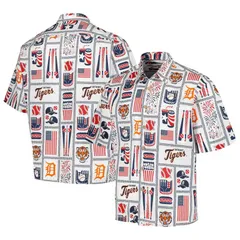 レインスプーナー レディース トップス Tシャツ Mens Reyn Spooner White Detroitigers Americana ButtonUp Shirtgr White ホワイトのサムネイル