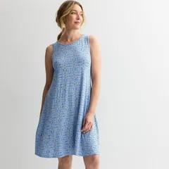 クロフト＆バロー レディース トップス ワンピース ノースリーブ Womens Croft Barrow Sleeveless Tank Swing Dress Blue Bloom Tile ブルー