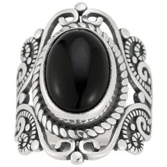 【送料無料】 Sunkissed Sterling レディース リング アクセサリー Sunkissed Sterling Sterling Silver Oxidized Oval Black Onyx Ring Silver Tone