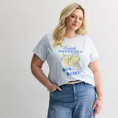 【送料無料】 ソノマ レディース Tシャツ トップス Plus Size Sonoma Goods For Life ShortSleeve Crew Tee Blue Lemon Graphic
