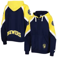 スターター レディース アウター ジャケット・ブルゾン パーカー Womenstarter NavyGold Milwaukee Brewers Hail Mary FullZip Hoodie Brのサムネイル