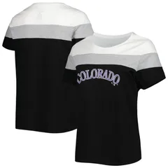 プロファイル レディース トップス Tシャツ プラスサイズ カラーブロック Profile Womens WhiteBlack Colorado Rockies Plusize Colorblockのサムネイル