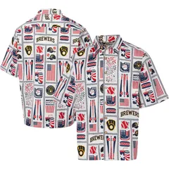 レインスプーナー レディース トップス Tシャツ Mens Reyn Spooner White Milwaukee Brewers Americana ButtonUp Shirt Brwhiteのサムネイル