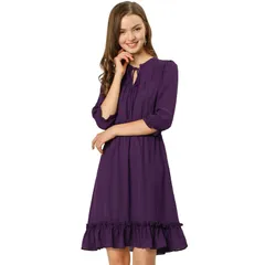 【送料無料】 アレグラ ケー レディース ワンピース トップス Womens Ruffle Hem 34 Sleeve Smocked aLine Dress Purple