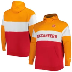 【送料無料】 ニューエラ レディース Tシャツ トップス Mens New Era OrangeRed Tampa Bay Buccaneers Big Tall Throwback Colorblock Fleece Raglan Pullover Hood
