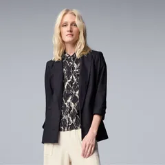 【送料無料】 ヴェラウォン レディース ジャケット・ブルゾン アウター Petite Simply Vera Vera Wang RollTab Easy Blazer Black