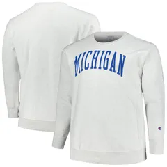 【送料無料】 チャンピオン レディース Tシャツ トップス Mens Champion Ash Michigan Wolverines Big Tall Reverse Weave Fleece Crewneck Pullover Sweatshirt Mic