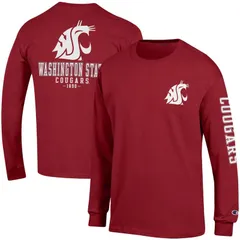 【送料無料】 チャンピオン レディース Tシャツ トップス Mens Champion Crimson Washington State Cougars Team Stack Long Sleeve TShirt Wsc Red