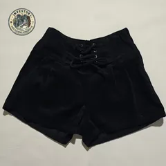 ​【美品】レースアップ コーデュロイ ショートパンツ L 黒 ハイウエスト 綿100%