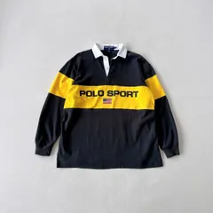 M Vtg Polo Sport Ralph Lauren Rugby Shirt Black Yellow US Flag Logo Boxy