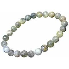 【新品】 [hinryo] g3-217D わけあり ラブラドライト 8mm ブレスレット 内径17cm ポーチ付き 曹長灰 鑑別済・本物 天然石 パワーストーン 0