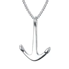 【新品】 [Rockyu] ブランド 人気 ネックレス メンズ レディース 船の錨 ステンレス ペンダント ship's anchor アンカー シンプル おしゃれ シルバー 記念日 プレゼント (シルバー)