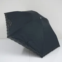 折りたたみ日傘 LANVIN COLLECTION ランバンコレクション USED美品 晴雨兼用 薔薇 フラワー刺繍 ブラック UV 50cm FA9191