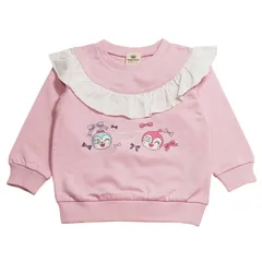 新品 [バンダイ] 2026年 春物 アンパンマン 裏毛 胸元フリル スウェットシャツ ピンク◇90cm pa3658