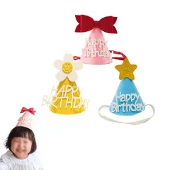 【特価セール】Birthdayバースデー帽子 祝い Happy 飾り 写真道具 キッズ ハット3個セット 大人兼用 三角帽子 誕生日 コーンハット 装着が簡単写真を撮るのがきれいだ
