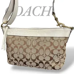 【MY0629】COACH コーチ ショルダーバッグ キャンバス レザー シグネチャー ブラウン ホワイト 斜め掛け レディース ファスナー 10561