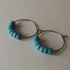 NO415 天然石ターコイズフープピアス　2cm サージカルステンレス