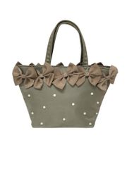 未使用・美品】アンド LOVE パールビジュー メッシュ フリル トート 
