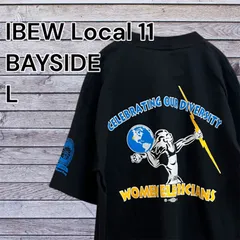 【希少】USA製 MADE IN USA IBEW 企業ロゴ Tシャツ ポケT 両面プリント BAYSIDE ベイサイド サイズL ブラック メンズ ヴィンテージ
