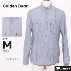 美品 Golden Bear トップス シャツ　長袖　ストライプ柄　胸ポケット付き　麻混　ワーク