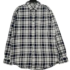 Croft&Barrow チェックシャツ L 紺 白 モノトーン フリース ネルシャツ 長袖シャツ メンズ 古着 ビッグシルエット オーバーサイズ カジュアル ストリート ゆるだぼ インド製 クラフトアンドバロー 秋冬 重ね着 / IA505