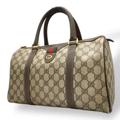 グッチ GUCCI オールドグッチ シェリーライン GGスプリーム ミニボストンバッグ  PVC レザー ベージュ ブラウン ゴールド金具 ビンテージ クラシック エレガント 希少 レア イタリア製 インターロッキングGG ロゴ 自立可 レディース E