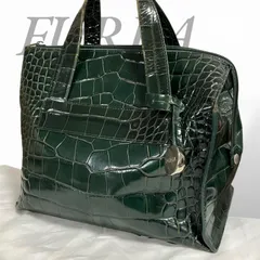 【MY0472】FURLA フルラ クロコ型押し ハンドバッグ ミニトート 手提げ 鞄 モスグリーン PVC レザー レディース チャーム