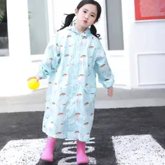 キッズ レインコート 女の子 虹＆風船柄 かわいい おしゃれ 防水 軽量 フード付き 通園 通学 雨具 子供用 レインウェア ロング丈 撥水 おしゃれ 梅雨対策 アウトドア