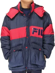FILA Heritage (フィラ) ダウンジャケット フード付き コート Hood Down Jacket Navy×Red スケボー