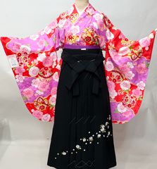 二尺袖 着物袴フルセット ジュニア用へ直し 135～150cm ピンク×藤色 