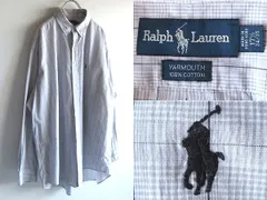 希少 90sビンテージ Ralph Lauren ラルフローレン YARMOUTH ポロポニーロゴ刺繍 チェック BDシャツ 17H 34/35 グレー USA企画