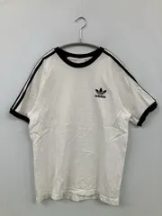 adidas アディダス Tシャツ/カットソー L ホワイト 無地 ワンポイント ブランドロゴ ライン柄 ミドル丈 半袖 クルーネック(丸首)