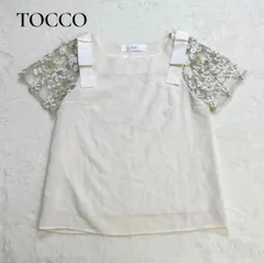 tocco closet クチュール 肩リボン レース　ブラウス 半袖 アイボリー 裏地付き フェミニン　花柄　刺繍　トップス きれいめ 上品 大人可愛い フラワーモチーフ シアー