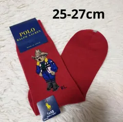 ラム毛混 ポロ ラルフローレン  紳士 靴下 ソックス ポロベア クマ ベア 赤 レッド おしゃれソックス 25~27cm ナイガイ 日本製