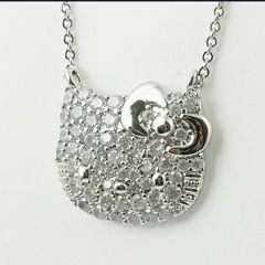 Sanrio Hello Kitty Jewelry Pave Face Pendant Necklace Accessory Silver sanrio