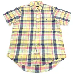 RALPH LAUREN ラルフローレン ボタンダウン リネンシャツ マドラスチェック(メンズ L)中古 古着 X8718
