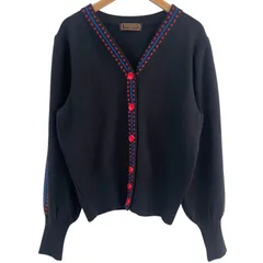 Yves Saint Laurent イヴサンローラン ニット カーディガン Vネック 赤ボタン 総柄 トップス ブラック Mサイズ レディース ヴィンテージ