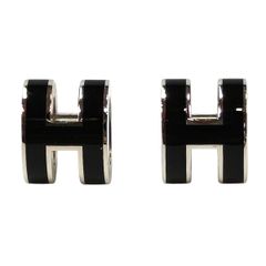 HERMES エルメス ミニ ポップH ピアス シルバー×ブラック 管理番号