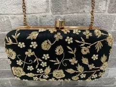 刺繍 クラッチバッグ フラワービジュー パーティーバッグ ショルダーチェーン付き