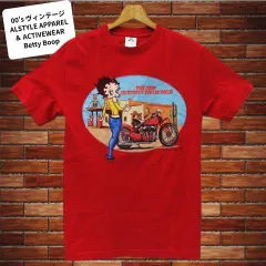 00's ヴィンテージ ALSTYLE APPAREL ＆ ACTIVEWEAR Betty Boop ベティ ブープ  バイク Tシャツ 半袖 レッド系 メンズ USA製 サイズ S M003-08-0330⑤