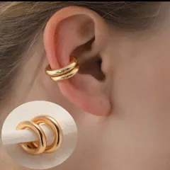 2つ 金　ゴールド ダブルライン シンプル　イヤリング　フープ　韓国　 イヤリング　イヤーカフ　イヤカフ　軟骨　メンズ