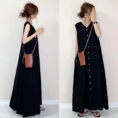 ワンピース レディース 夏物 袖なし vネック ボタン 開襟 はおり ロングワンピース ノースリーブ 黒ワンピース 40代50代60代70代 リゾート 楽チン weixz353