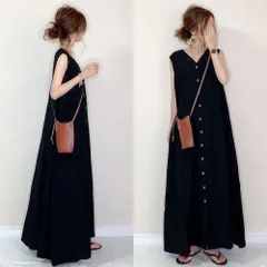 ワンピース レディース 夏物 袖なし vネック ボタン 開襟 はおり ロングワンピース ノースリーブ 黒ワンピース 40代50代60代70代 リゾート 楽チン weixz353