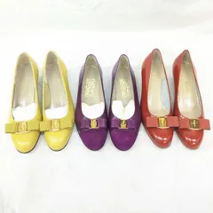 良品 サルヴァトーレ・フェラガモ フラット パンプス ヴァラリボン 3足 まとめ イエロー系 パープル系 レッド系 エナメル