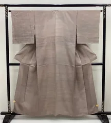 中古品　夏着物　夏色無地　紋なし　落款あり　光悦茶色　暈し　縦絽　正絹　裄64　R690