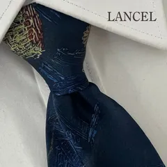 《美品》LANCEL (ランセル) シルクネクタイ 総柄 教会 大聖堂 聖体顕示台 地模様 ネイビー レッド カーキ