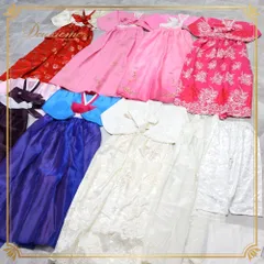 韓国伝統衣装 チマチョゴリ まとめ売り 10点以上 セット 白 紫 青 ワンピース ドレス インナー 明るい かわいい 花 無地 コスプレ 仮装 韓流 韓服 レディース 女性 ホワイト系 ピンク系 パープル系 ブルー系